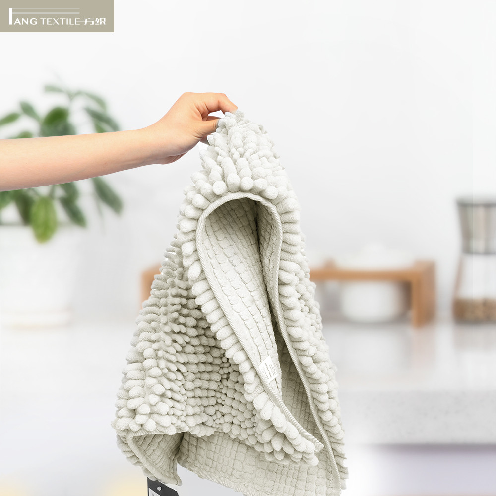 Beige SEBS Backing Slip Resistant Chenille Bathroom Mats Toilet Rug