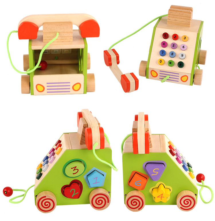 Geometric Shape Wooden Landline Phone For Cognitive Development