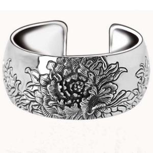 Quality Retro Vintage 925 Sterling Silver Wide Cuff Bracelet Engraved Flower (XH042025) wholesale