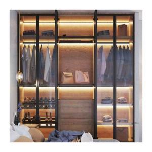Quality Solid Wood Bedroom Wardrobe with Customised Glass Door Panels and Metal Sliding Doors wholesale