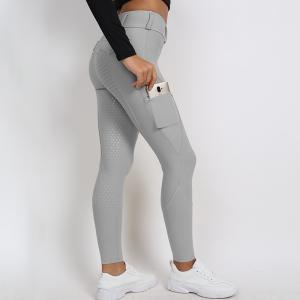 Quality Light Gray Women Riding Leggings Pockets Equestrian Training Pants With Silicone Grip wholesale