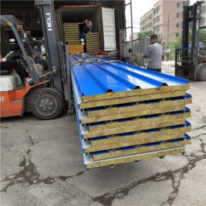Quality fireproof 50mm rock wool roof sandwich panel 960-50-0.376mm blue steel sheet up wholesale