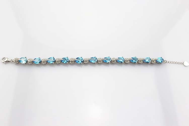 Sterling Silver Created Blue Topaz Clear CZ Diamonds Tennis Bracelet(B02BLUE)