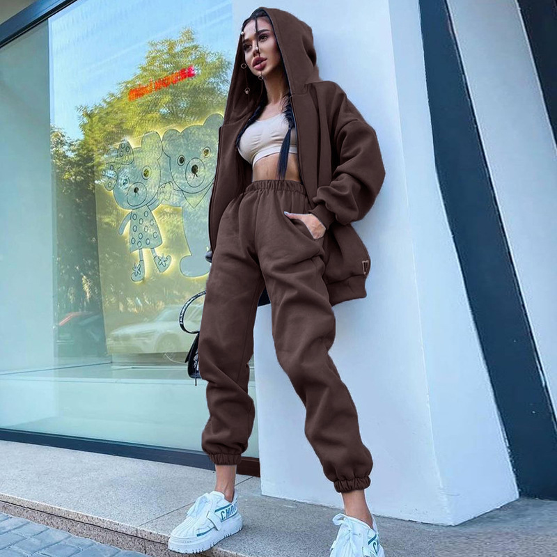 Wholesale Manufacturer Apparel Ladies Two Pieces Set Long Sleeve Cropped Top Hoodie Women Plain Tracksuit jogging suit set