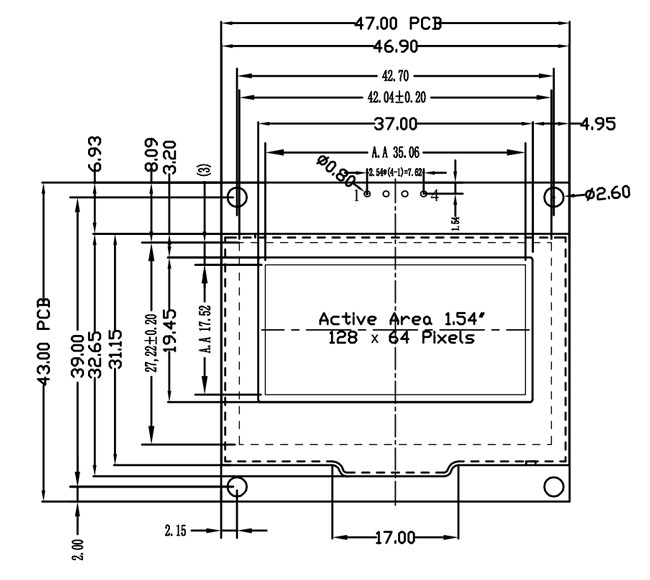1.54" 128x64 OLED Display Module , I2C OLED Screen with All Viewing Angles