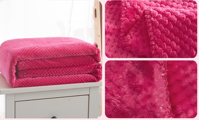 Washable Candy Color Flannel Bed Blanket , Jacquard Coral Fleece Blanket 220*240CM