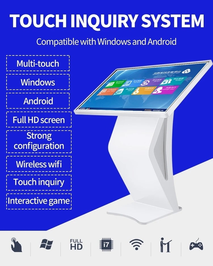 49'' Interactive Self Service Kiosk Exhibition Hall Android Windows 21.5 32 43 55''