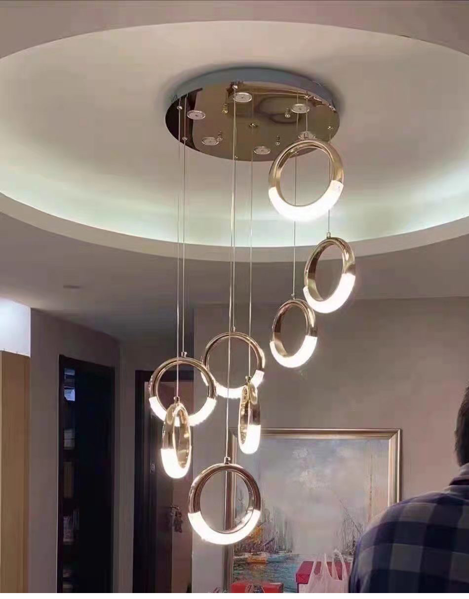 Luxury Crystal Chandelier For Staircase Led Home Decor Light Fixture Modern Creative Rings Chandelier(WH-NC-53)