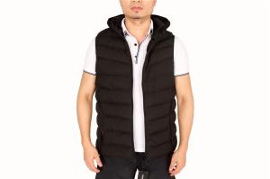 Quality Fashion Casual Hooded Black Padded Gilet Mens Fur Linning In Stock wholesale
