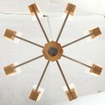 8 heads oak wooden ceiling lighting pendant lamp with glass lampshade for living