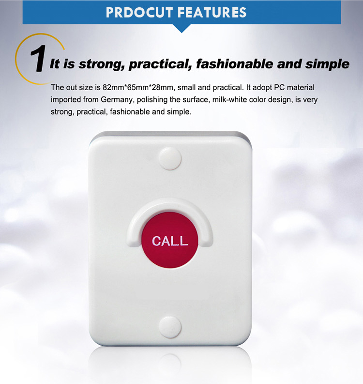 Wireless pager system full waterproof hospital nurse call button for toilet