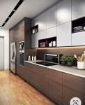 Complete Waterproof Fireproof Wooden Kitchen Cabinet with Flat Edge Countertop