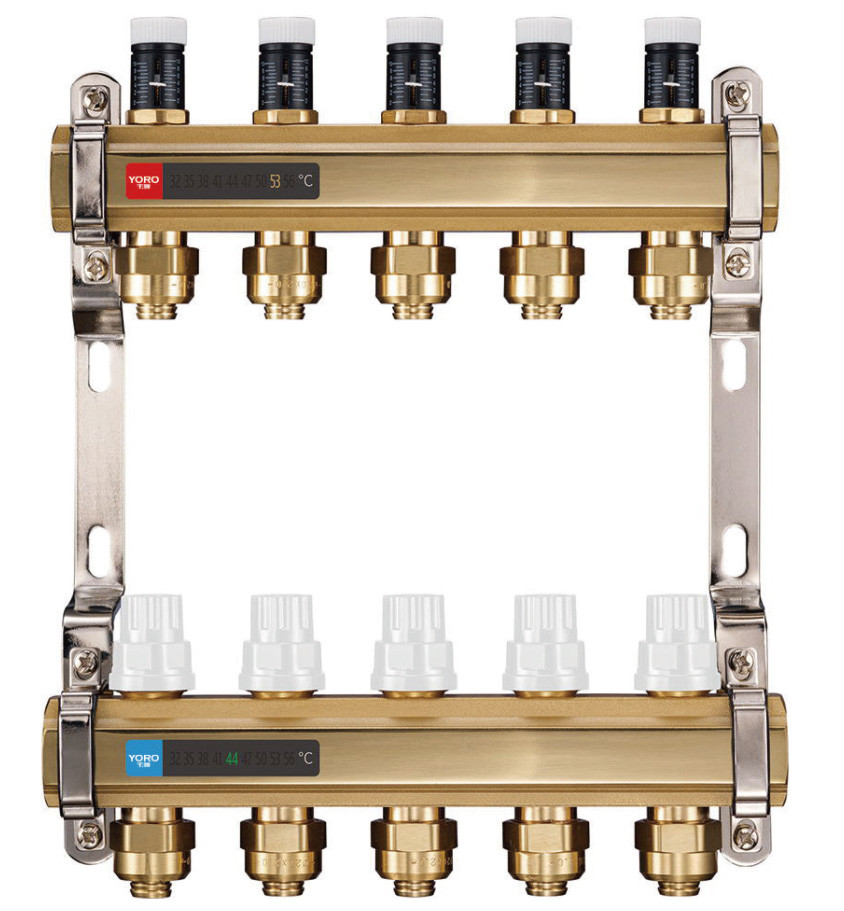 6122 Intelligent Brass Water Manifold With External Branch Supply Flowrate Tuners, Temperature Reading Stickers included