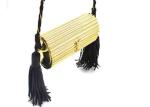 Ladies Earthly Solid Gold Coloured Clutch Bags With Black Pu Leather Tassel