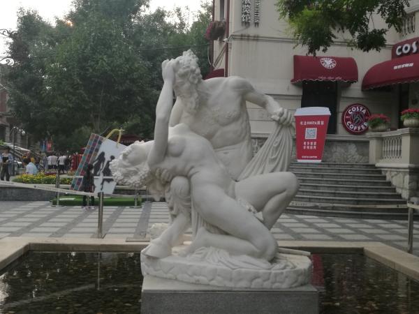 Outdoor garden stone carving double cpouple marble sculpture, China stone