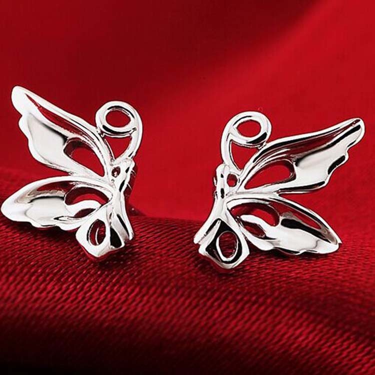 Women's Fashion 925 Silver Plated Butterfly Style Stud Earrings (EESTUD09)