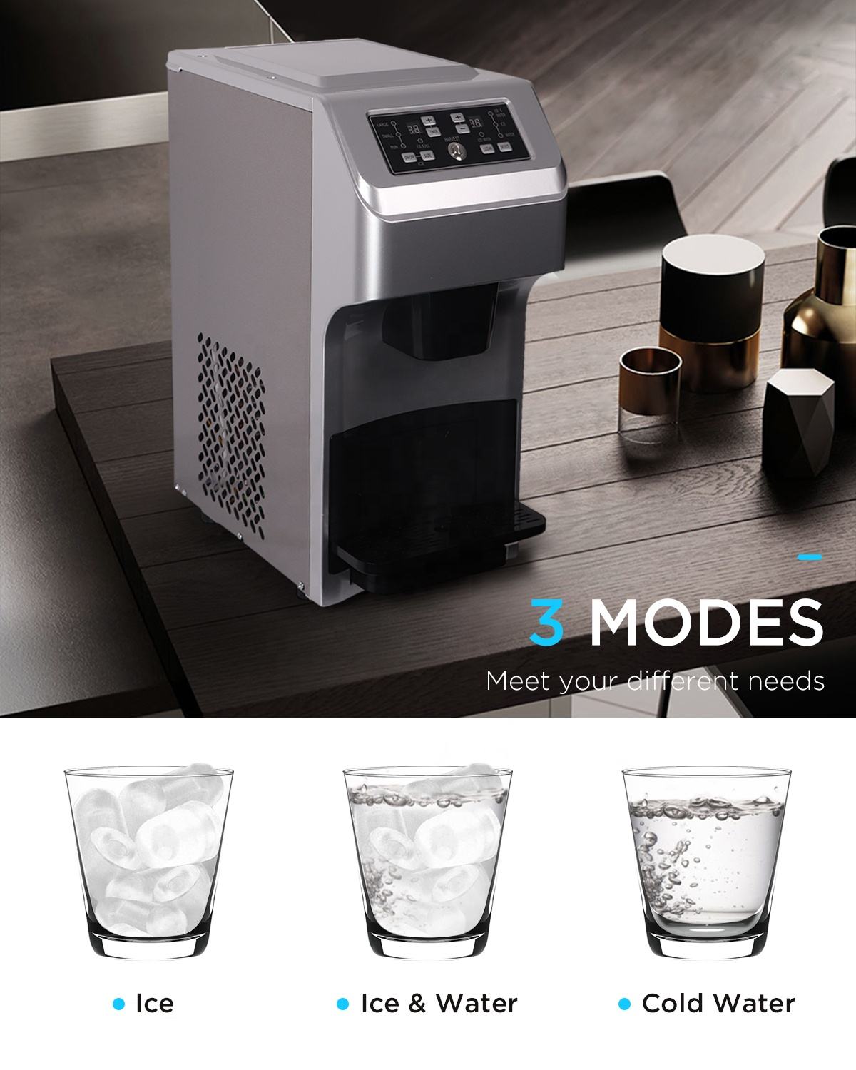 Ice Maker 35kg Countertop Water Dispensers Automatic Bullet Nugget Ice Block Making Machines for Business Commercial Home