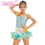 Gold Metallic Edged Hip Hop Dance Costumes Tiered Wire Hem Skirt Sequins Bodice