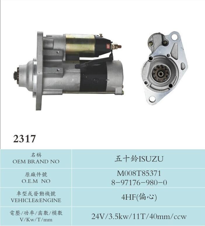 Generator Isuzu Starter Motor For Road Machinery M008T85371 8-97176-980-0 24V Starter Motor 4HF(Eccentric)