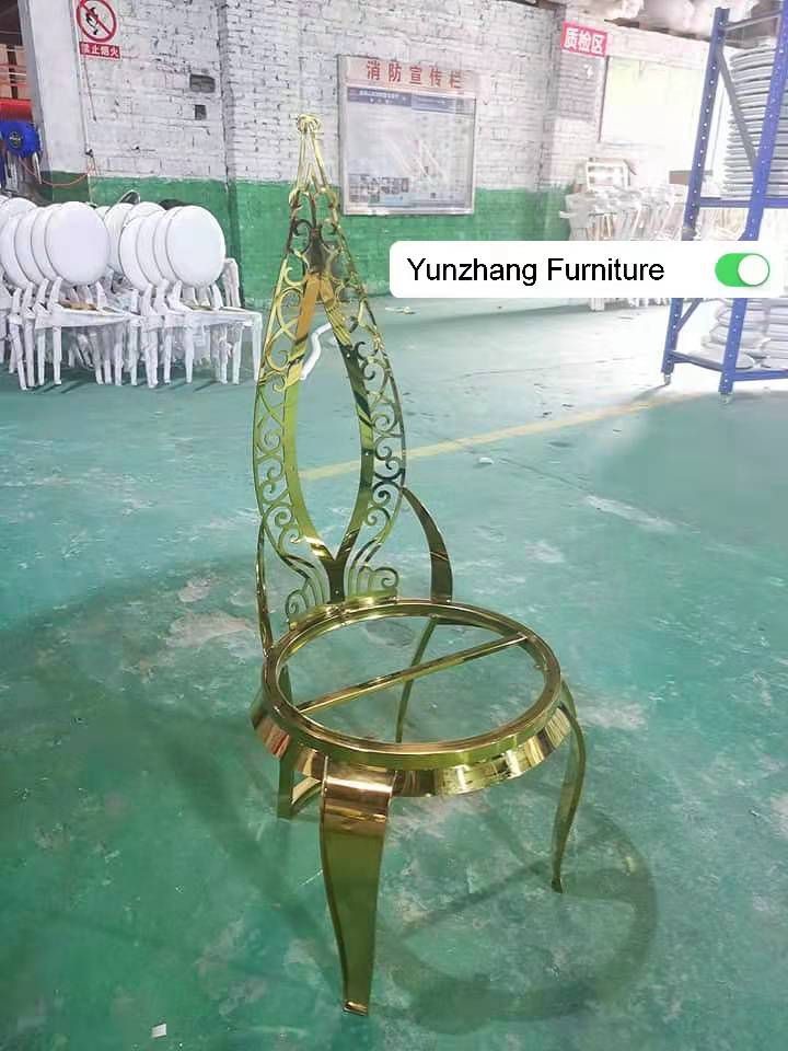 Gold Stainless Steel Commercial Wedding Banquet Chair Leather Velvet
