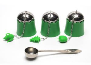 Quality SGS Stainless Steel Tea Bag Strainer Infuser U Bond Silicone Tray Metal Chain wholesale