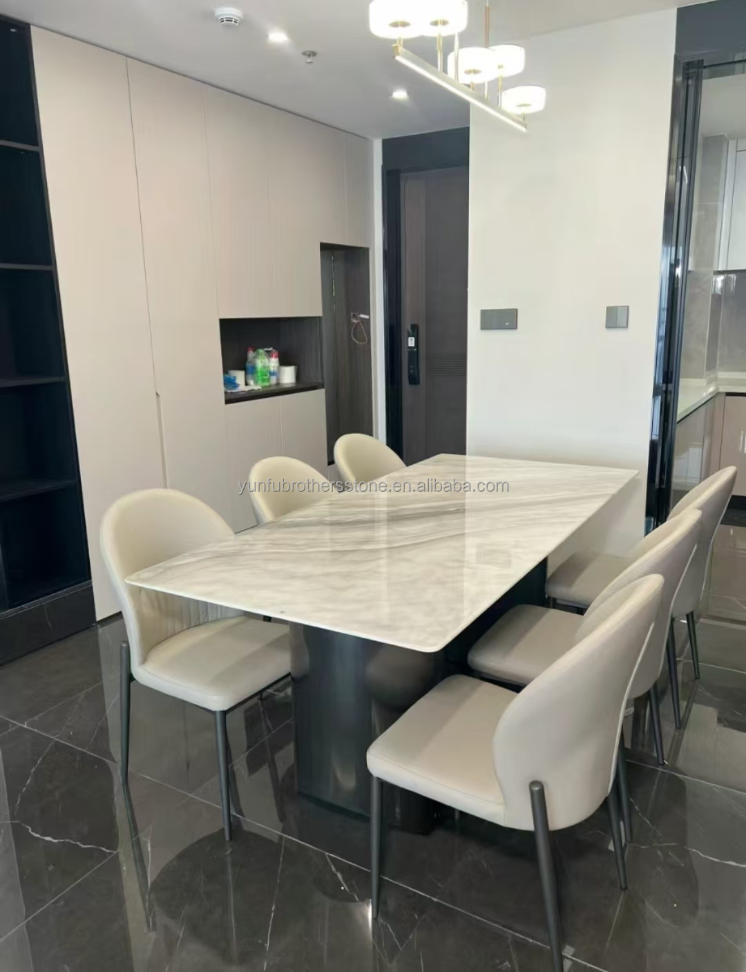 Nano White Crystal Dining Table Top Modern Big Slab Marble Look Porcelain Tile for Steps