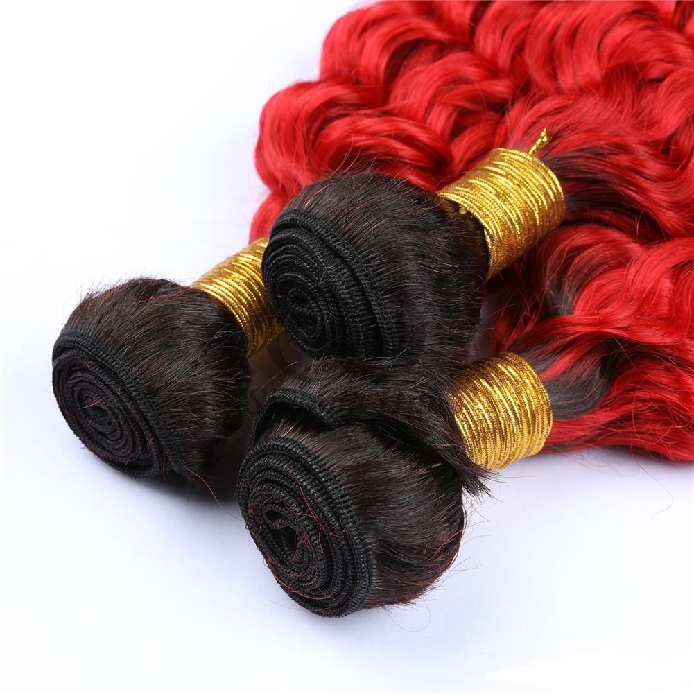 #T1B/Red Deep Wave Remy Human Hair Bundles Sew In Weave Bundles Brazilian Bundle Deals