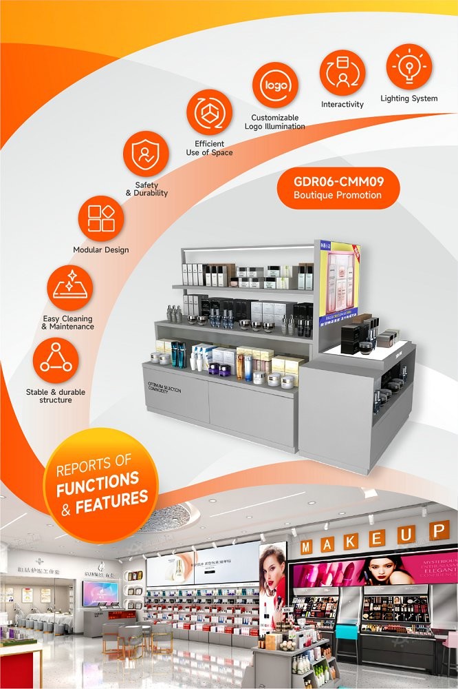GDR06-CMM09 Retail Display Stand with 40mm Soft Film Light Box and LED Strips for Fashion Boutique