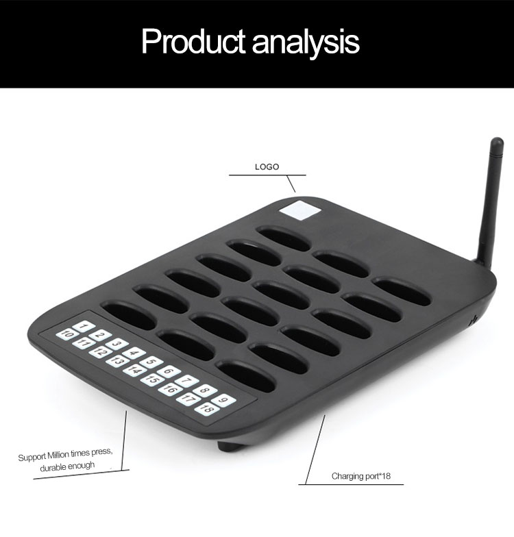wireless keyboard transmitter with 18 coaster pagers for waiter calling customer waiting in queue