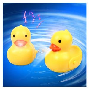 Quality New creative gift cartoon animal yellow duck led light keychain keyrings with sound wholesale