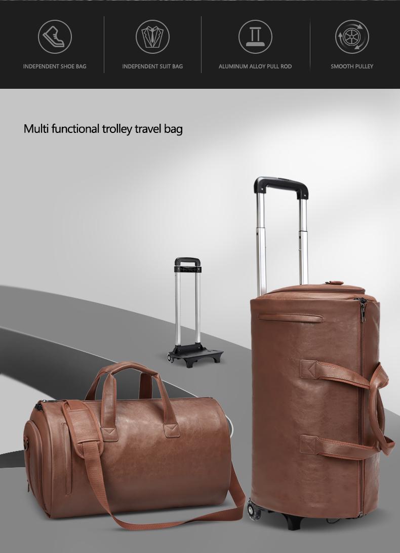 OEM Rolling Garment Male Travel Duffle Bag With Trolley Sleeve Multipurpose