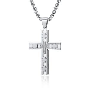 Quality Engraved Design Stainless Steel Gold Plated Cross Pendant Necklace Christian Religious Custom LOGO Pendant wholesale
