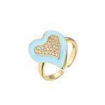 Women 18K Diamond Ring Pink Rhinestone Enamel Heart Ring OEM