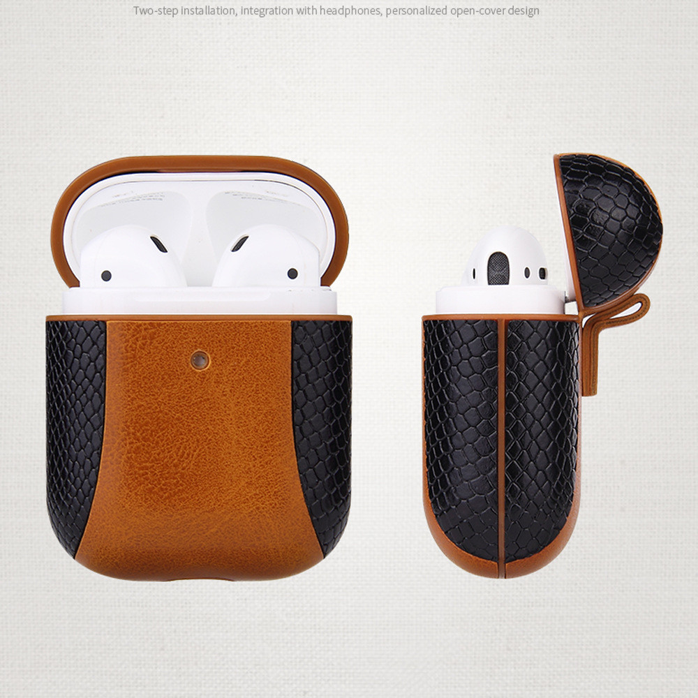 Genuine Leather Case Front LED Visible Charging Cover for Apple AirPod 2 & 1