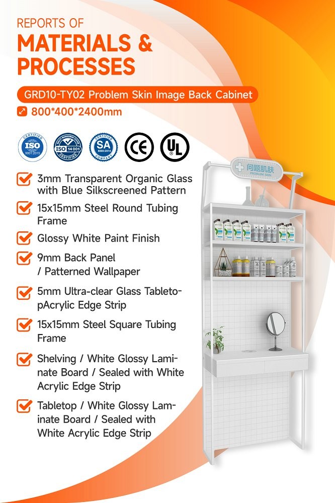GDR10-TY02 Retail Store Display with White LED Light Strips and 5mm Ultra-clear Glass Tabletop for Cosmetics Retail Stores