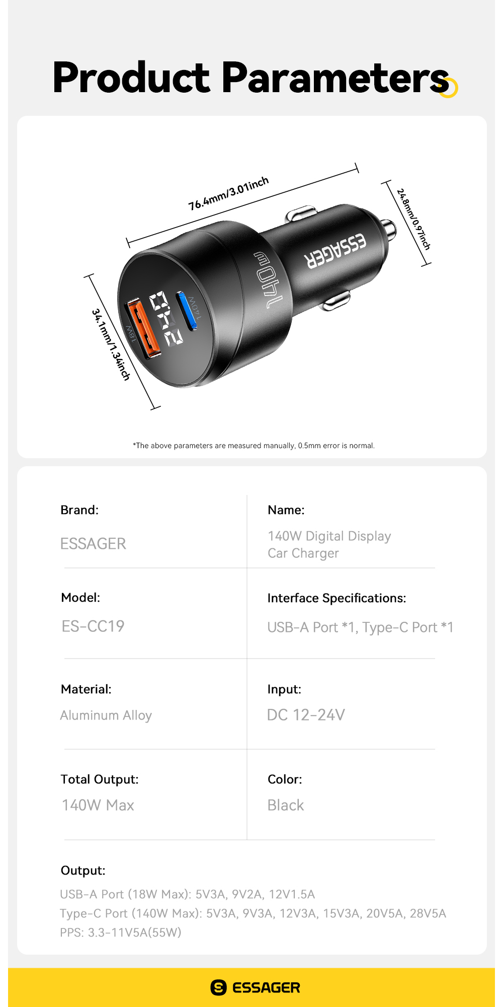 ESSAGER ES-CC19 Series 140W Car Phone Charger Best Car Charger