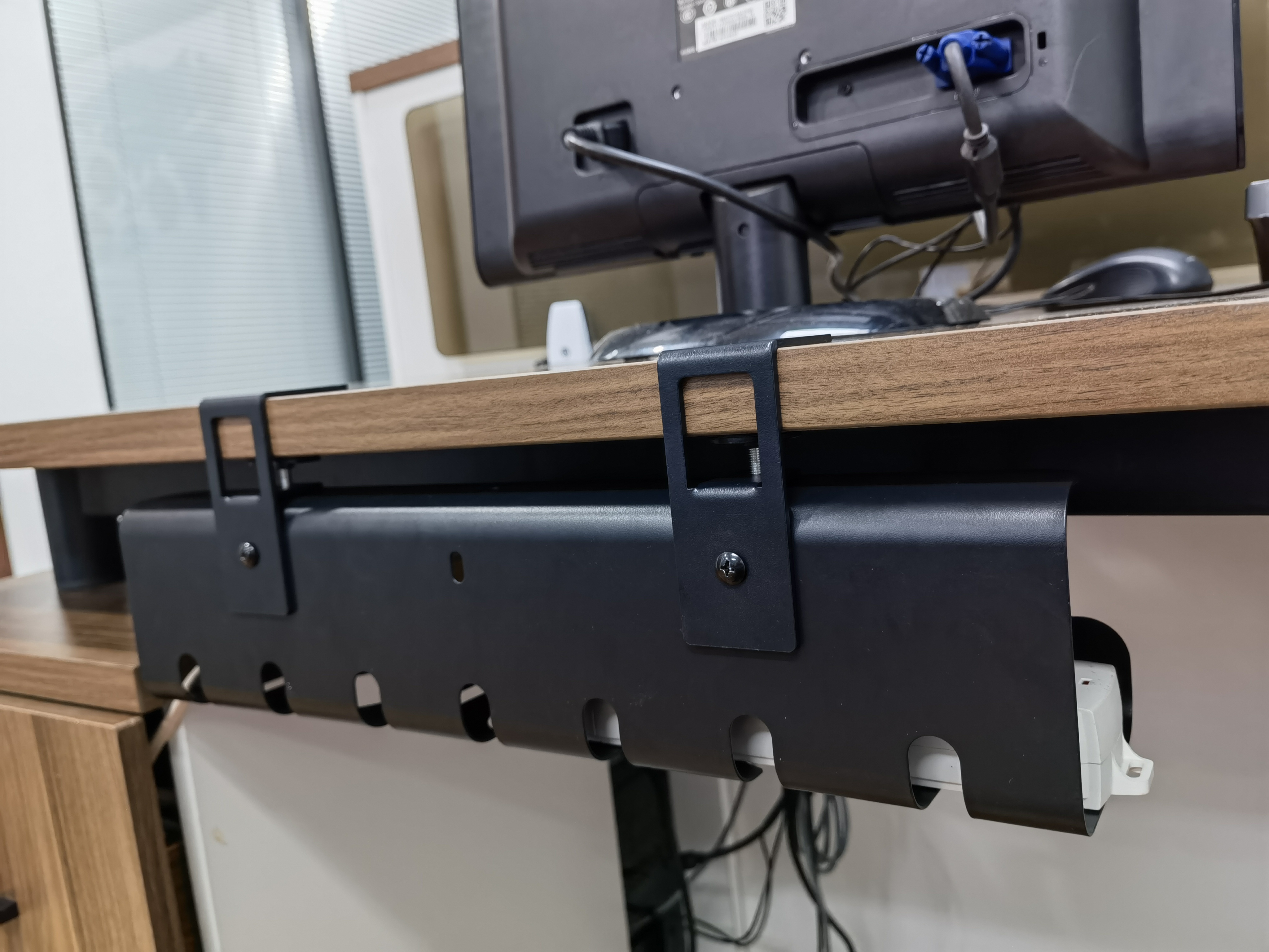 No Drilling Carbon Steel Cord Management for Single Tier Office Desks Fits Most Sizes