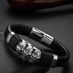 Customization fashion jewelry black leather bracelet magnetic stainless steel