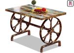 4ft*2ft Plywood / Cast Iron Table Base Industrial Style Coffee Table With Wheel