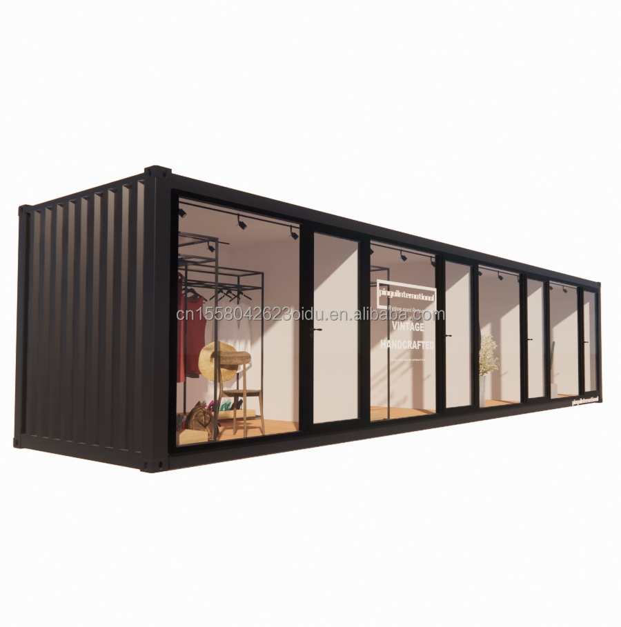 Steel Frame Galvanized Steel Bending 180g Chinese Design Style EU 40ft Prefabricated Houses for Modern Clothes Store Shop