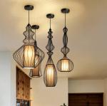 Black Chandeliers Iron Cage Hollow American Living Room Bar Decorative
