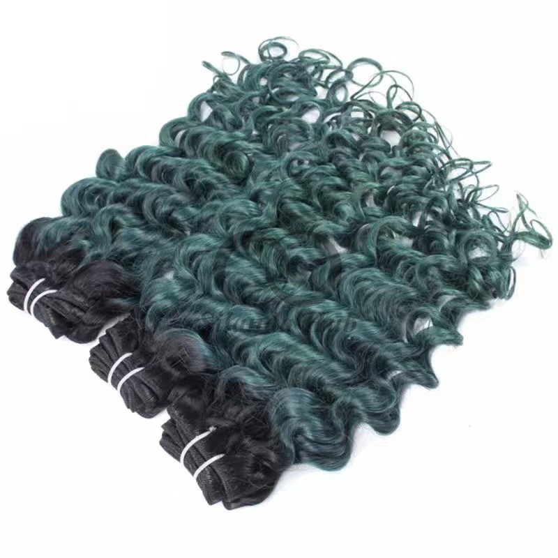 #T1B/Green Deep Curly Remy Human Hair Bundles Sew In Weave Bundles Brazilian Bundle Deals