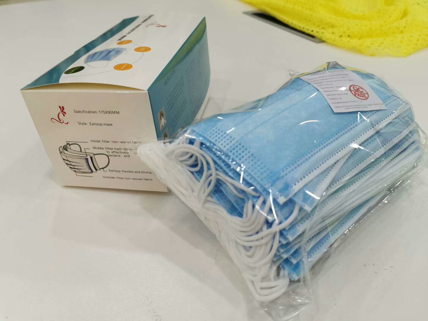 Protective 3 Ply Dispoable Mask Elastic Earloop Cord Woven Cloth + Melt Blown