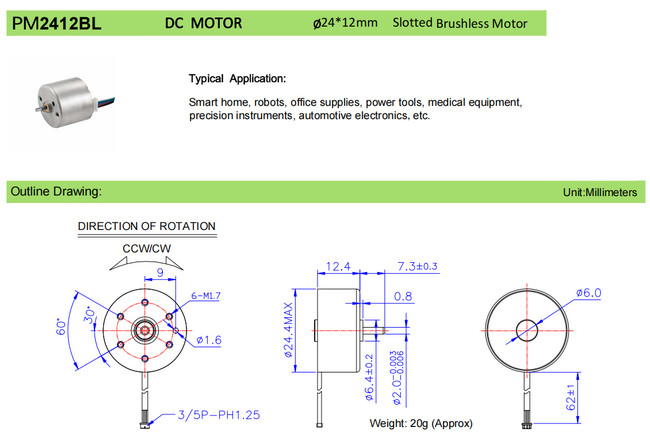 12V 24mm Brushless DC Motor BLDC Motor For Hair Curler And Medical Equipment