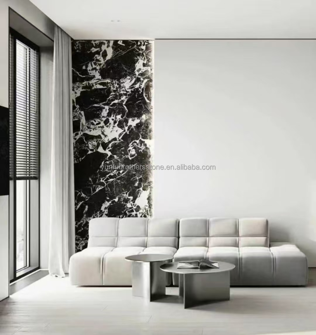 Polished Napoleno Black Marble Glossy Stone for Hotel Villa Long Wall Panel Floor Tile