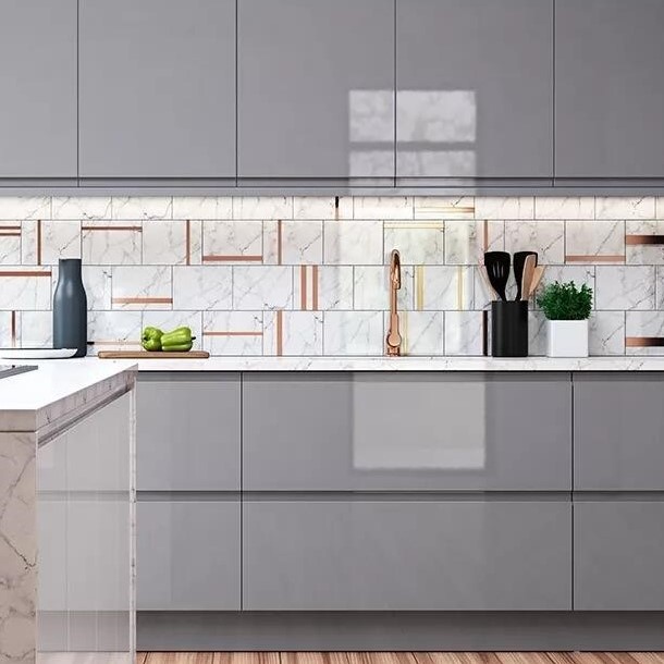Veneer and Lacquer Finished Modular Kitchen Cabinets for European Style Luxury Design