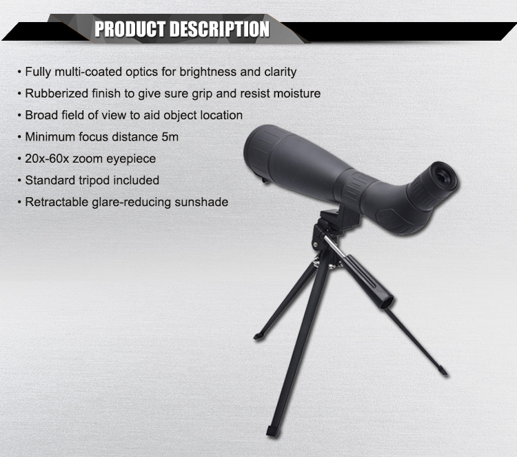 20-60X Magnification High Definition Zoom Spotting Scope with 45 Degree Angled Design