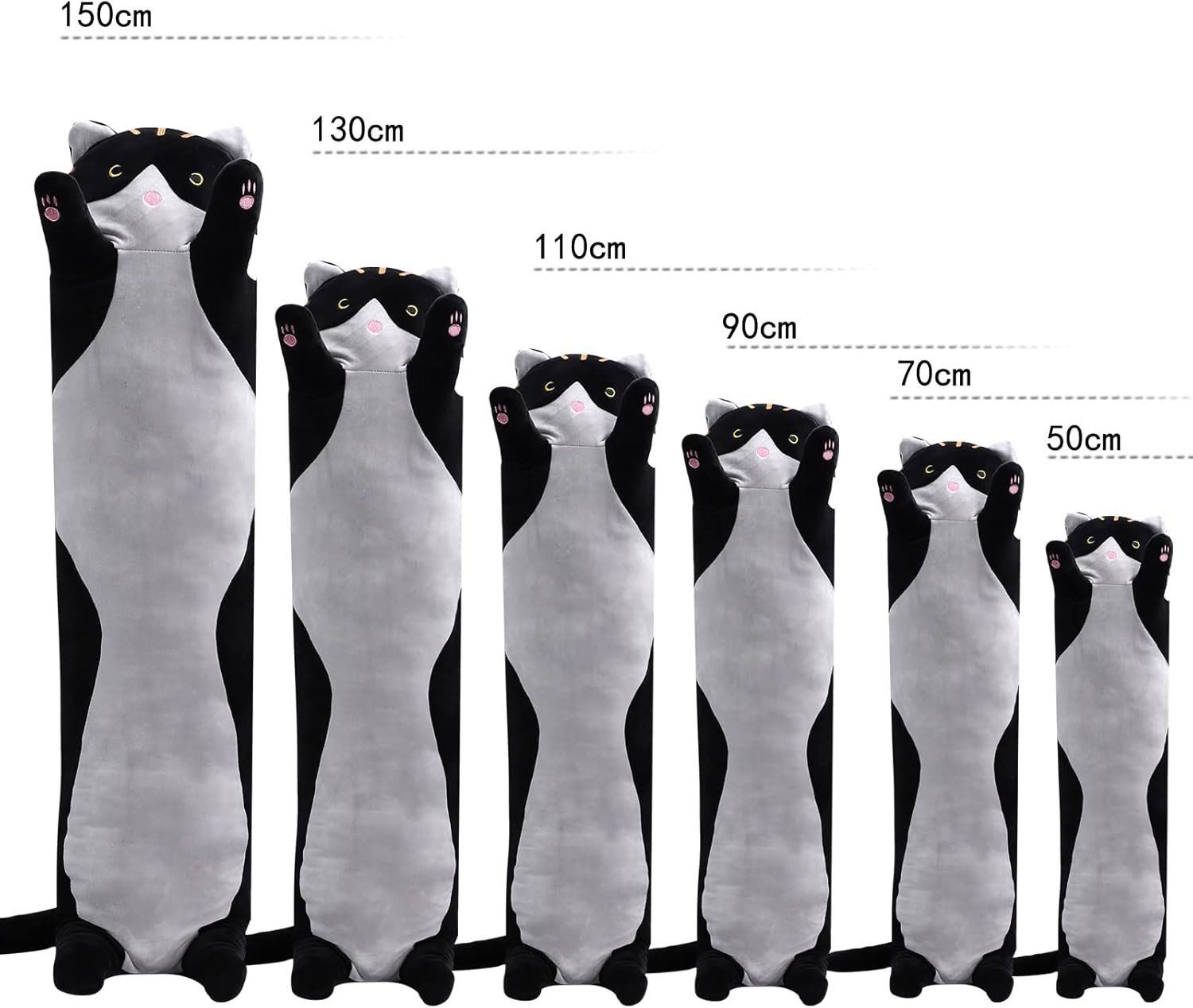 WUYU Lovely Plush Cat Doll Cute Cartoon Soft Stuffed Kitten Pillow Long Throw Sleeping Pillow Doll Toy Gift for Kids
