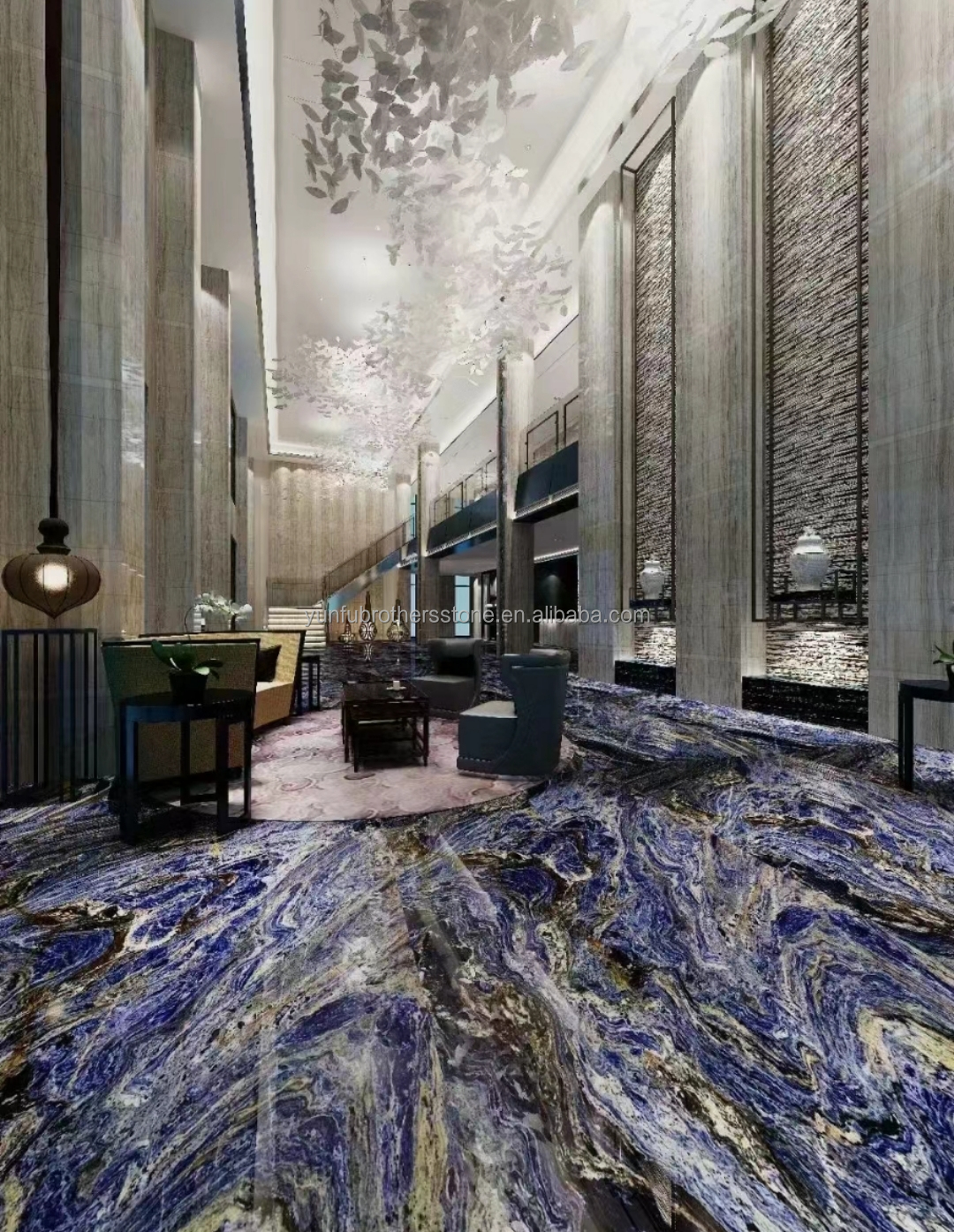 Modern Blue Stone Polished Cloisonne Marble Tile for Dining Room and Living Space