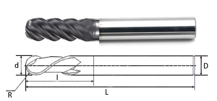Solid Tungsten Carbide Ball Nose End Mills For Graphite